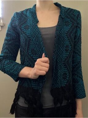 NEW Green & Black Knit Fringe Cardigan